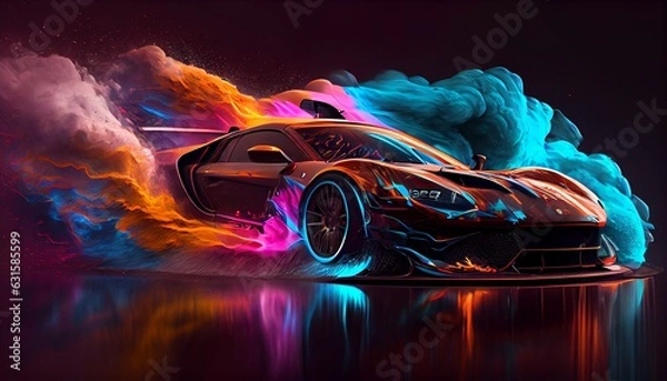 Obraz the sports car on the road. Captures the excitement and energy of a car with a fast shutter speed, using bold and vibrant colors. Generative in ai