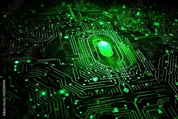 Fototapeta Digital fingerprint security concept, binary digits background, green