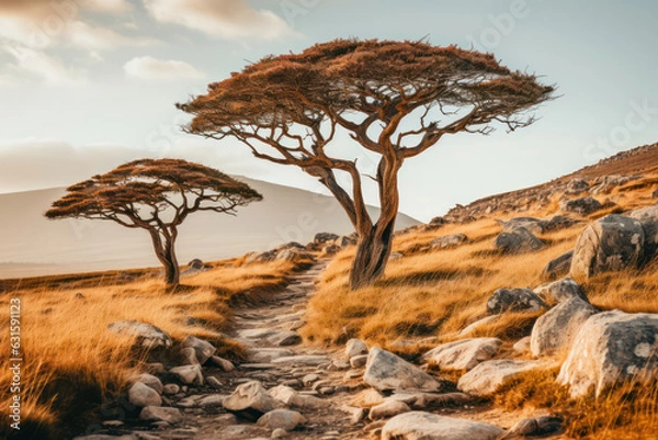 Obraz A stunning aerial view of the vast Serengeti National Park in Tanzania, showcasing the endless savannah plains, scattered acacia trees, and diverse wildlife roaming freely | ACTORS: None | LOCATION TY