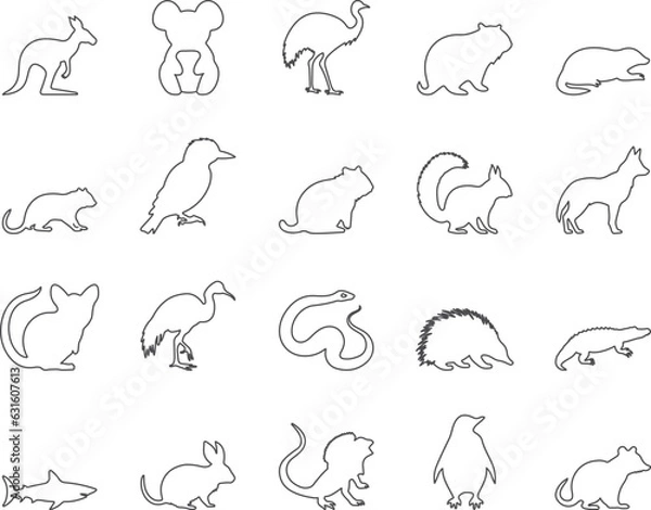 Obraz Animals of Australia Icons Set. Kangaroo, Koala, Emu. Editable Stroke. Simple Icons Vector Collection