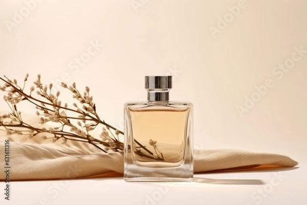 Obraz Mock up of  minimal elegant perfume bottle. Stylish parfumerie banner. AI generative