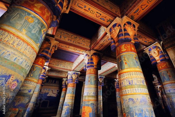 Obraz Ancient egypt scene. Hieroglyphic carvings on the exterior walls of an ancient egyptian temple.