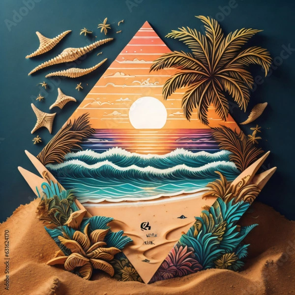 Fototapeta tropical island with palm trees and sun