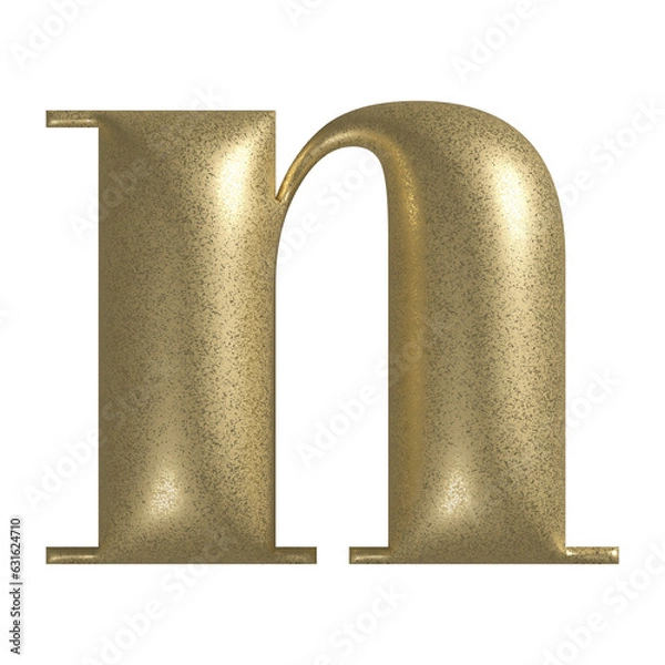 Obraz Letter N realistic gold 3d texture. Metal, inflate, lower case n serif font, isolated on transparent background.