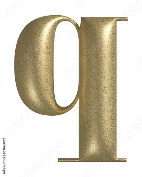 Obraz Letter Q realistic gold 3d texture. Metal, inflate, lower case q serif font, isolated on transparent background.