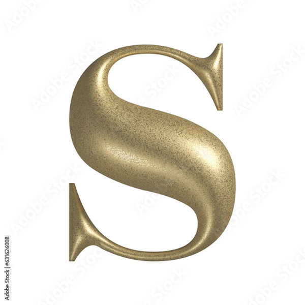 Obraz Letter S realistic gold 3d texture. Metal, inflate, lower case s serif font, isolated on transparent background.