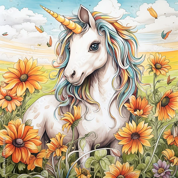 Fototapeta line_drawing_unicorn