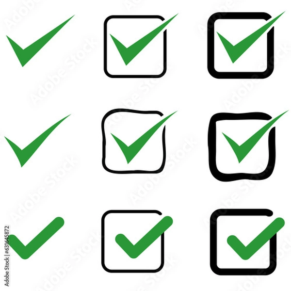 Fototapeta Green check mark icon. Check mark vector icon. Checkmark icons. 3 sets., Vector symbols set ,green check mar on clear background.