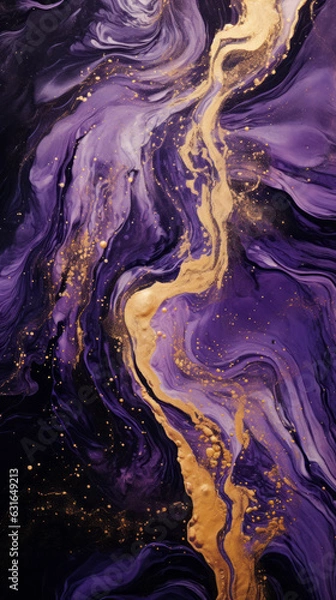 Fototapeta An abstract painting with vibrant gold and purple colors