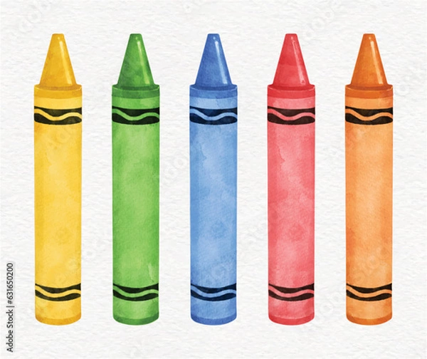Fototapeta Multi-colored wax crayons vector set. kids coloring crayons in watercolor style for school and drawing concept