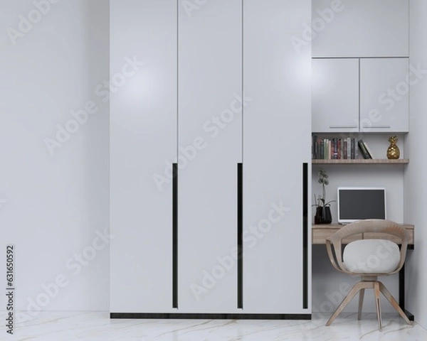 Fototapeta interior bedroom with combination of wardrobe and working table
