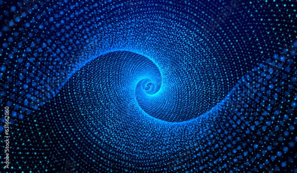 Fototapeta 3D abstract digital technology blue particles network on blue background.