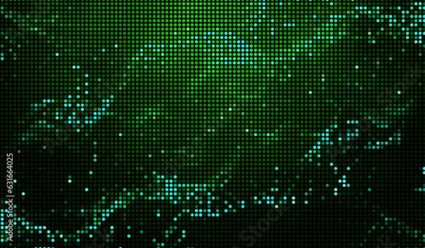 Obraz Halftone dots abstract digital technology green light on green background.