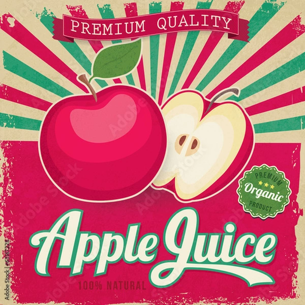 Obraz Colorful vintage Apple Juice label poster vector illustration