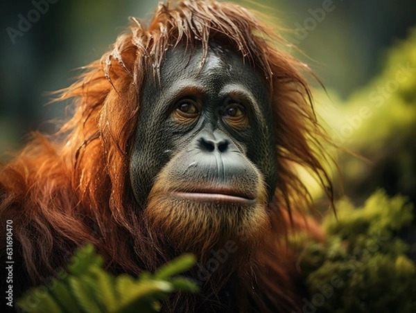 Fototapeta Orangutan in its Natural Habitat, Wildlife Photography, Generative AI