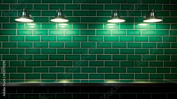 Obraz Green ceramic subway tile kitchen wall