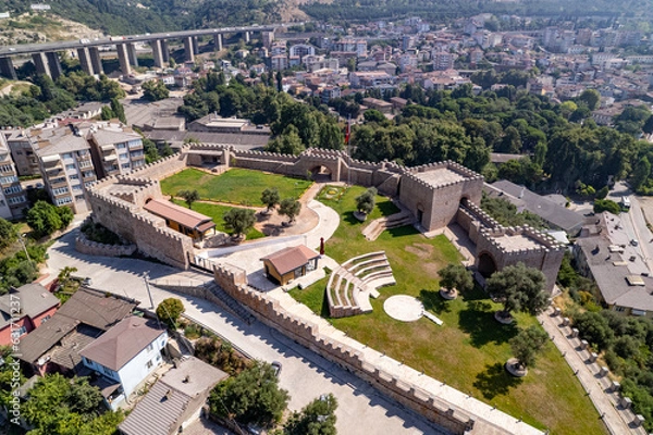 Fototapeta Hereke Castle in Hereke. Kocaeli, Turkey. Hereke is a town in Kocaeli City. Aerial view with drone.
