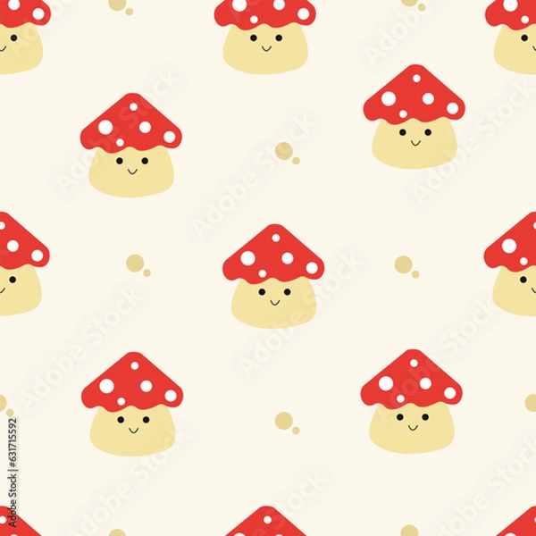 Fototapeta Cute kawaii mushrooms seamless pattern. Ideal for print for stationery supplies, decor, textile, wrapping paper etc.