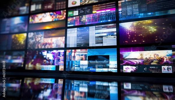 Fototapeta Close-up capturing the intricate details of a digital screen displaying a mix of news articles