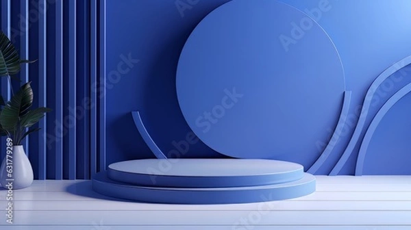 Fototapeta Abstract minimalistic monochrome scene with geometric shapes. Blue visualization AI