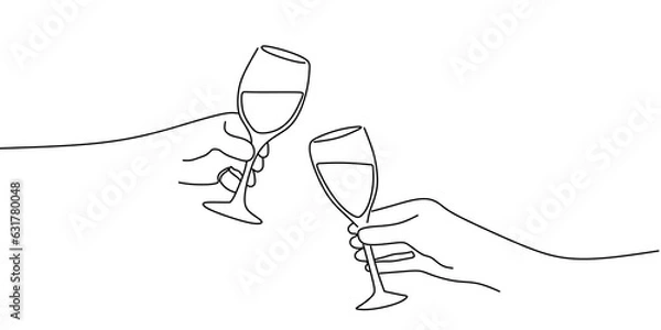 Fototapeta Continuous one line drawing of two glasses of red wine. Minimalist linear concept of celebrate and cheering. Editable stroke Vector illustration