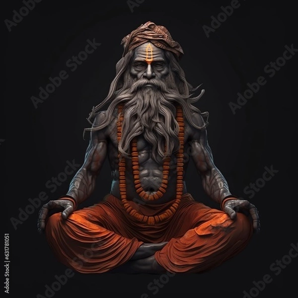 Obraz Indian holy sadhu on black background