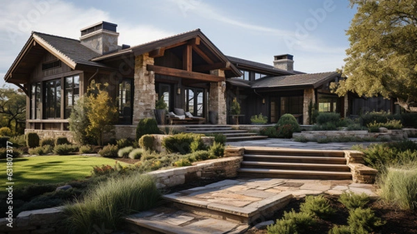 Fototapeta  cozy house in a beautiful spring garden.generative ai