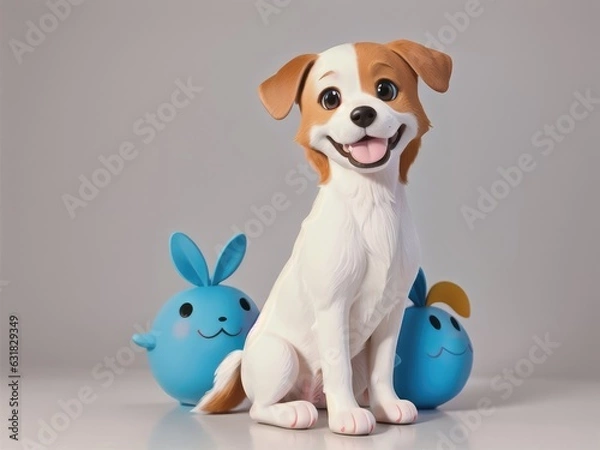 Fototapeta Cute happy dog on a white background. generative ai