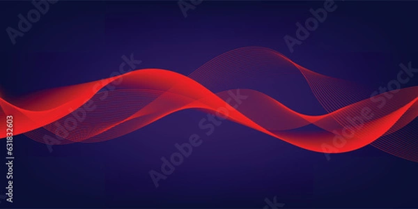 Fototapeta Blue abstract background and red line wave 