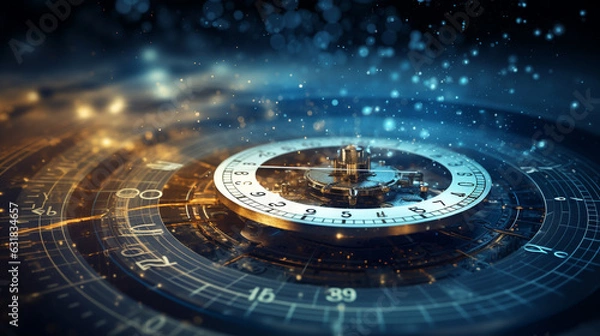 Fototapeta futuristic background with a clock and a blue light ai generated