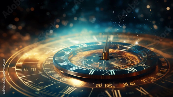 Fototapeta futuristic background with a clock and a blue light ai generated