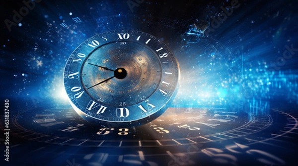 Fototapeta Time concept with clock face on dark background ai generated
