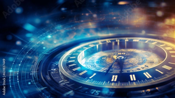 Fototapeta Time concept with clock face on dark background ai generated