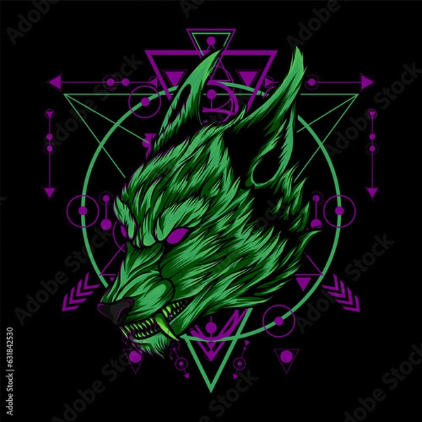 Obraz Wolf from The Dark World Illustration with Sacred Geometry