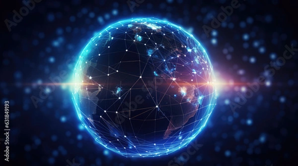 Fototapeta Sphere with connected lines. Global technology background. Created with Generative AI technology.