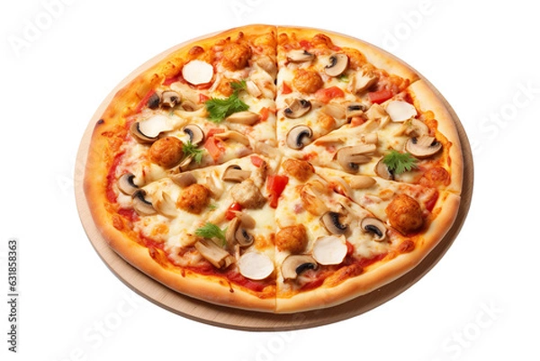Fototapeta Pizza super seafood isolated white background photo realistic PNG