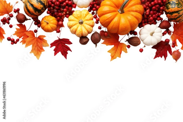 Obraz Autumn leaves and pumpkins frame, border