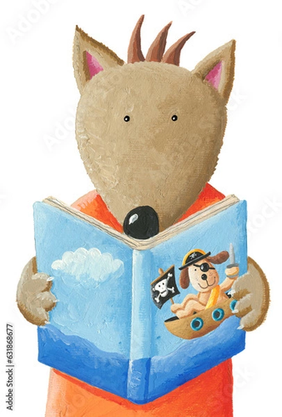 Obraz Cute wolf reading book
