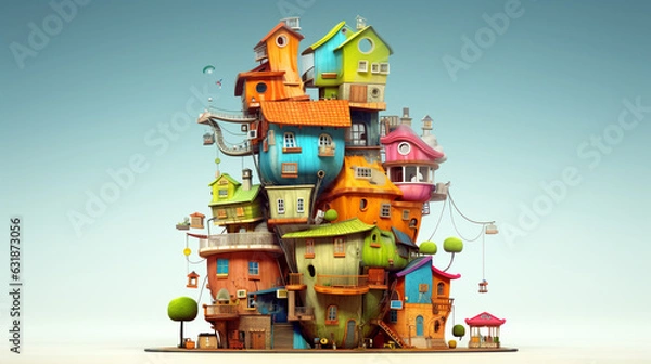 Fototapeta illustration of a fantasy castle with balloons and stairs