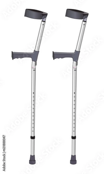 Obraz elbow crutches walking stick vector illustration, pair of aluminum crutches walking aid vector image
