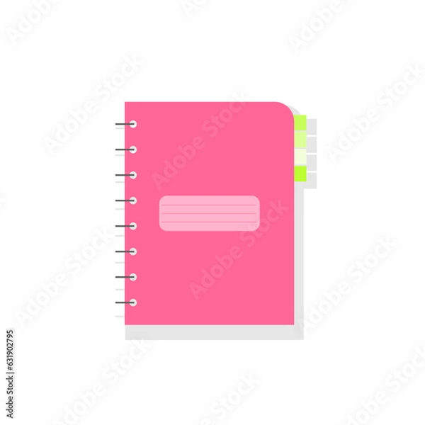 Obraz Pink notebook flat icon isolated. Diary, scetchbook on white background. Vector illustration