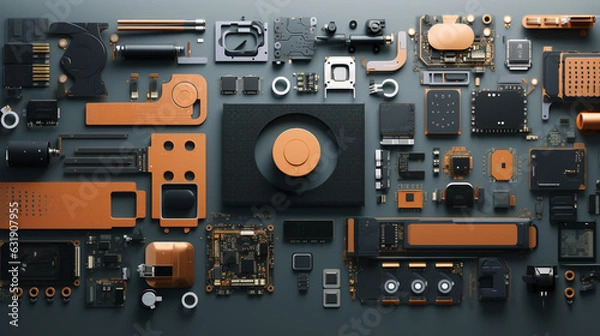 Fototapeta Technology Innovation: Digital Circuitry, Hardware, and Modern Computing, 3D Rendering