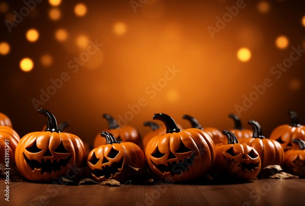 Obraz Halloween orange background with copy-space | Halloween background | Orange pumpkins with orange background
