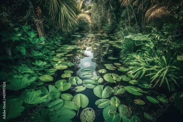Fototapeta image of some aquatic vegetation taken from a high angle. Generative AI