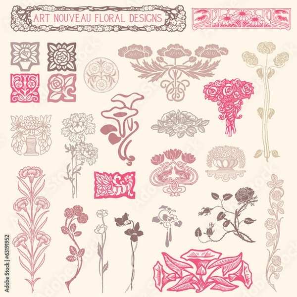 Obraz Art nouveau kwiatowe ozdoby
