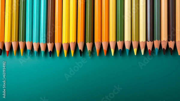Fototapeta Color pencils isolated on green background. Close up view