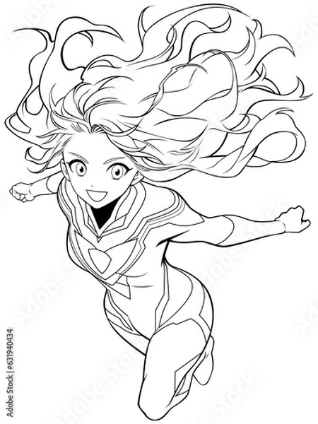 Obraz Manga Superheroine Line Art