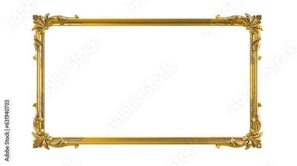 Obraz 3D render of Decorative golden vintage frames, Golden baroque frame on transparent background.