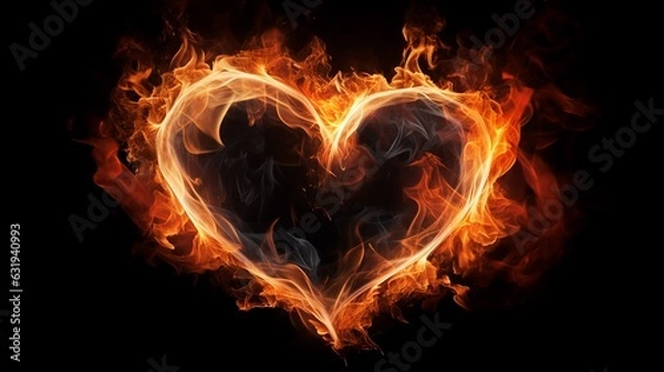 Obraz fire flame heart shape isolated on black background