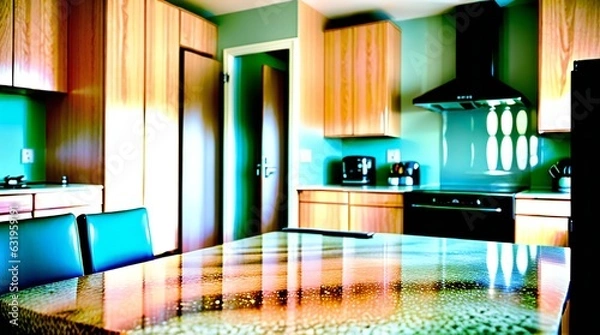 Fototapeta A Kitchen Setting with a White Display Counter - AI-Generated